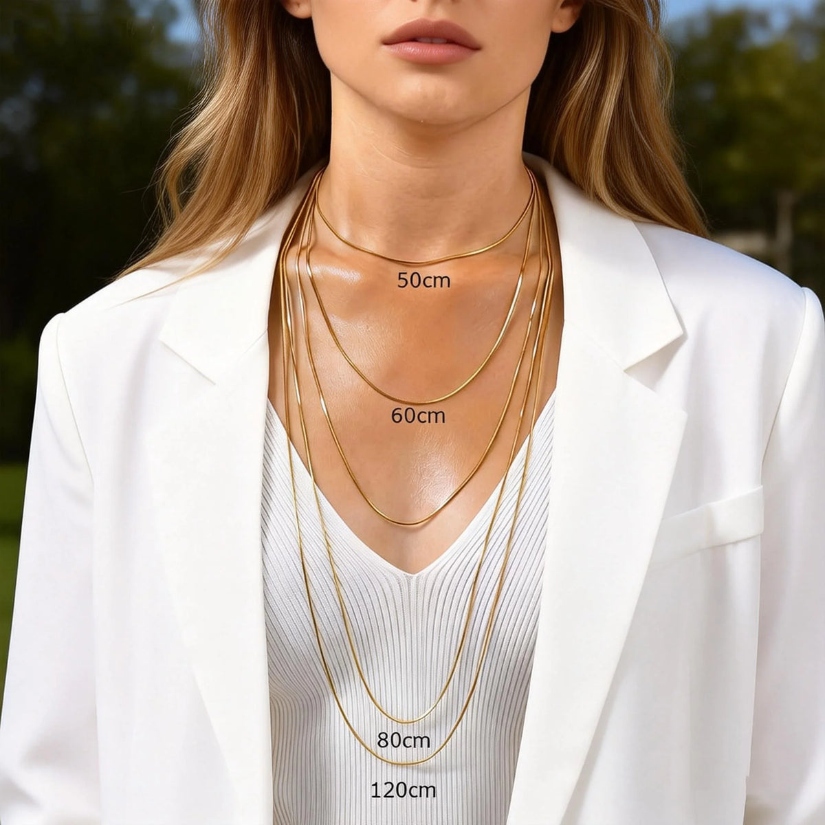 3 Layer Gold-Plated Stainless Steel Snake Chain Necklace – Multiple Lengths, 40–120 cm