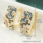 Retro Blue Zircon Flower Hoop Alloy Earrings