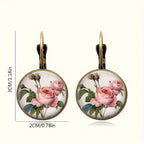 Retro Vintage Pink Rose Flower Round Glass Alloy Earrings - Several Options