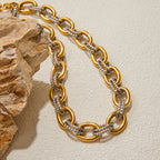 Two-Tone 18k Gold Plated Stainless Steel Necklace & Bracelet - Twisted Bold Modern