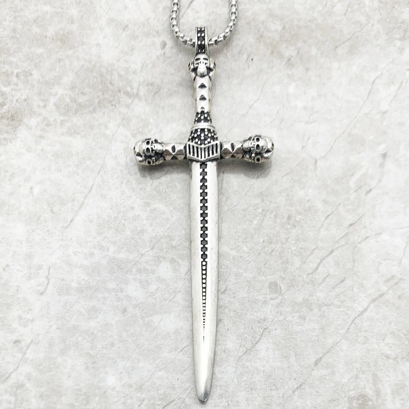 Sword Pendant Link Chain Necklace in 925 Sterling Silver