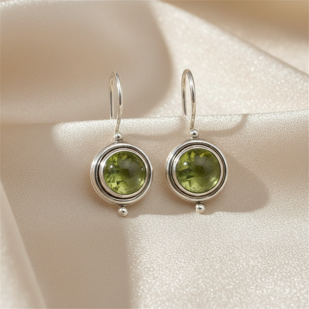 Vintage Inspired Earrings Silver-Plated Copper with Light Green Stone
