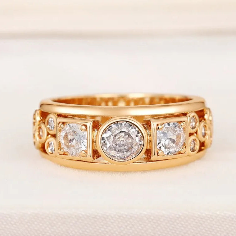 Cubic Zirconia Brass Band Ring - Thick & Bold, Round & Square CZ