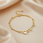 Gold Tone Stainless Steel Clover Crystal Hearts Anklet