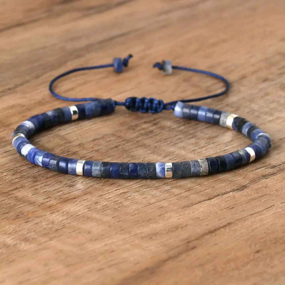 Adjustable Rope Bracelet with Natural Stone Beads - Large Selection