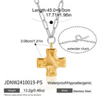 Hammered Cross Pendant Necklace – Unisex 18K Gold PVD-Plated Stainless Steel