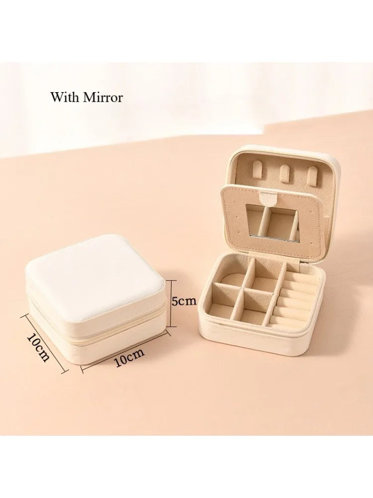 1pc Single Layer Square Storage Box Ladies Travel Leather Jewelry Box Classic Various Colors Storage Box with Mirror