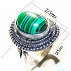 Large Oval Malachite Statement Ring – Silver-Plated Copper Bold Vintage Style