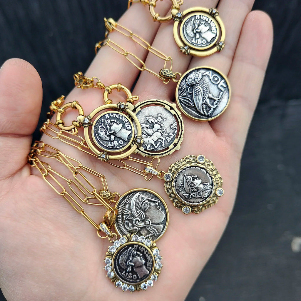 Vintage Coin Chain Link Necklace in Copper & Stainless Steel