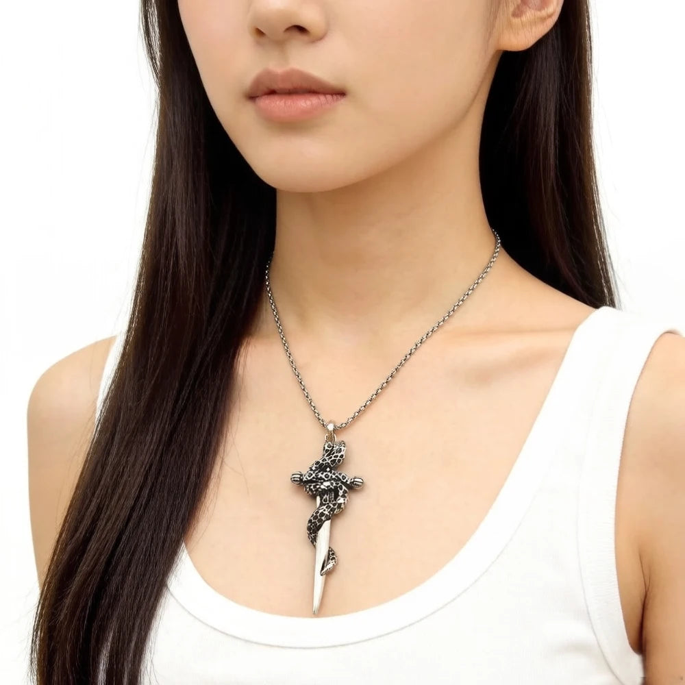 Sword Pendant Link Chain Necklace in 925 Sterling Silver