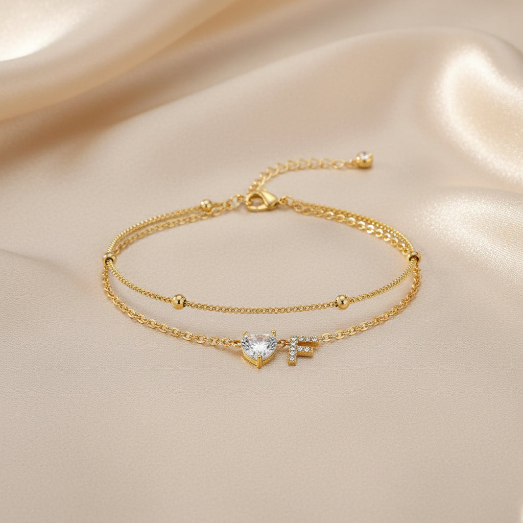 Initial 14K Gold-Plated Stainless-Steel Cubic Zirconia Heart Anklet