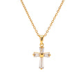 Delicate Square CZ Cross Pendant Necklace – Yellow Gold-Plated Stainless Steel