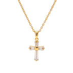 Delicate Square CZ Cross Pendant Necklace – Yellow Gold-Plated Stainless Steel