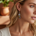 Bohemian Dangle Earrings with Purple, Brown & White Zircon Accents