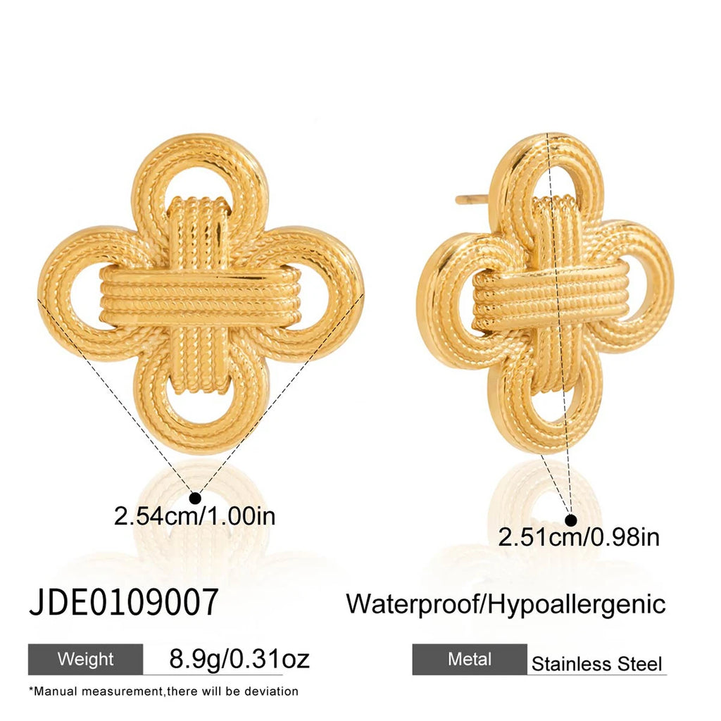 18K Gold Plated Stainless Steel Lucky Knot Stud Earrings