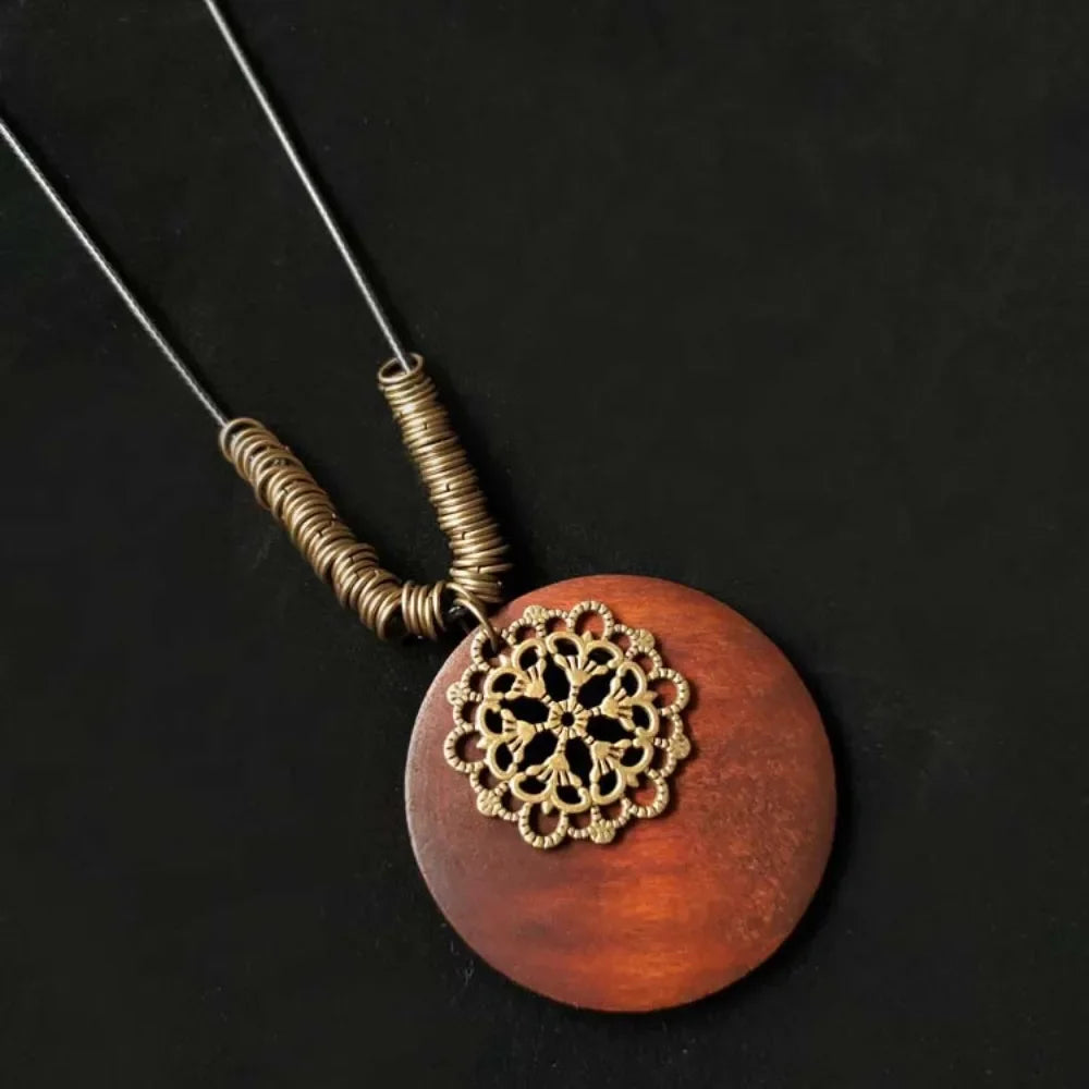 Selection of Retro Wooden Pendant Alloy Chain Necklace