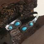 Adjustable Zinc Alloy Flower Detail Bracelet with Stone - Antique Inspired, Elegant, Boho