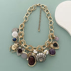 Retro-Inspired Multi-Pendant Choker Necklace & Earrings Set – Gold or Silver