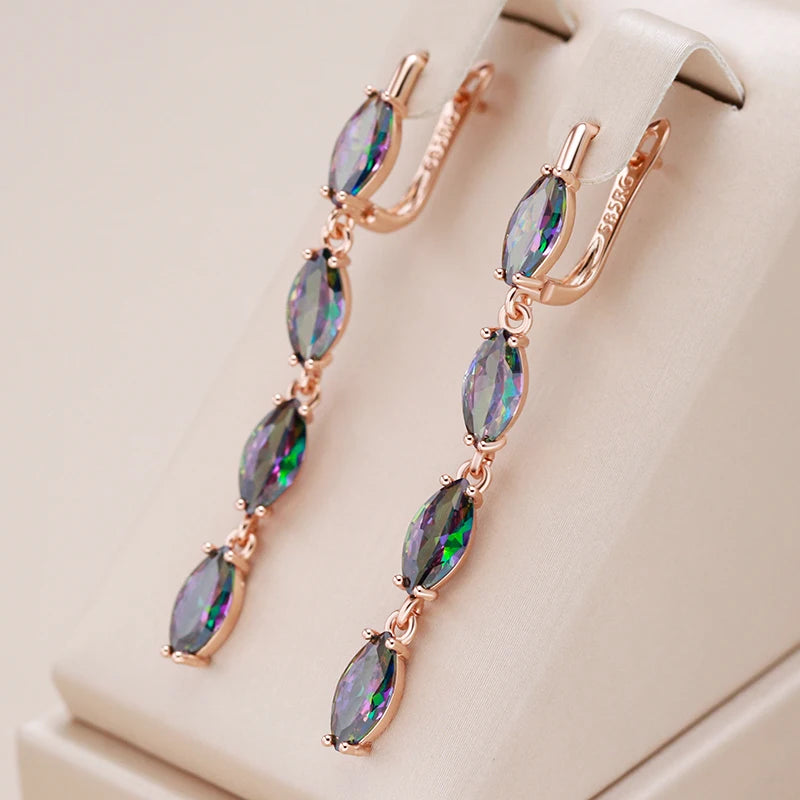 14K Rose Gold Plated Copper Long Dangle Earrings with Light Violet Zircons