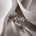 Natural Blue Moonstone Crescent Moon Ring in Stainless Steel