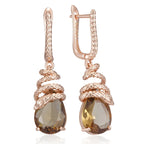 14K Rose Gold Plated Copper Snake Dangle Earrings with Natural Brown Zircon
