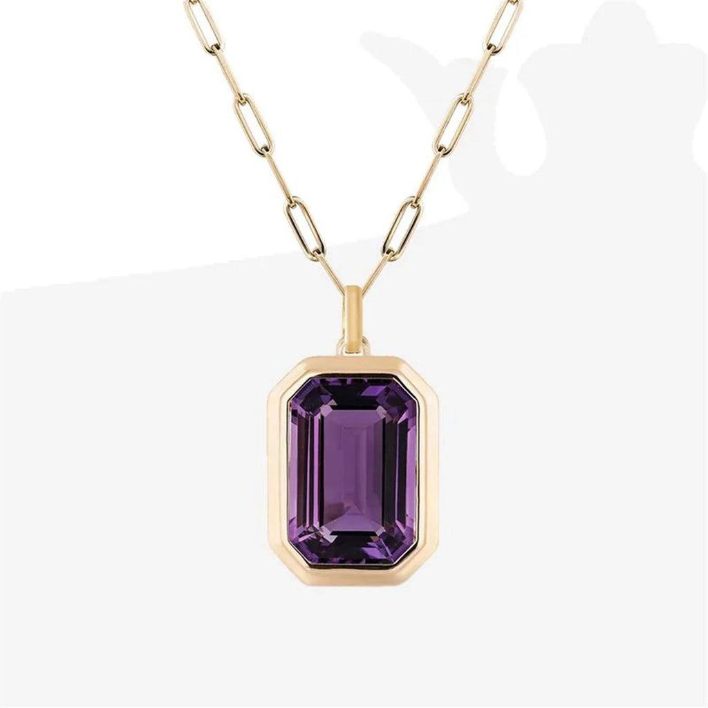 Paper Clip Chain Necklace with Square Rock Zircon Pendant