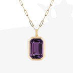 Paper Clip Chain Necklace with Square Rock Zircon Pendant