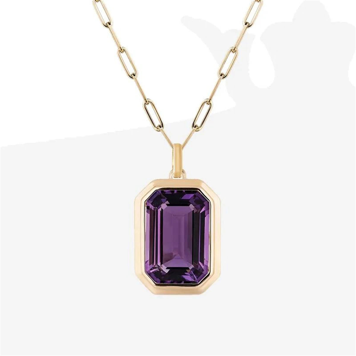 Paper Clip Chain Necklace with Square Rock Zircon Pendant