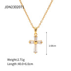 Delicate Square CZ Cross Pendant Necklace – Yellow Gold-Plated Stainless Steel