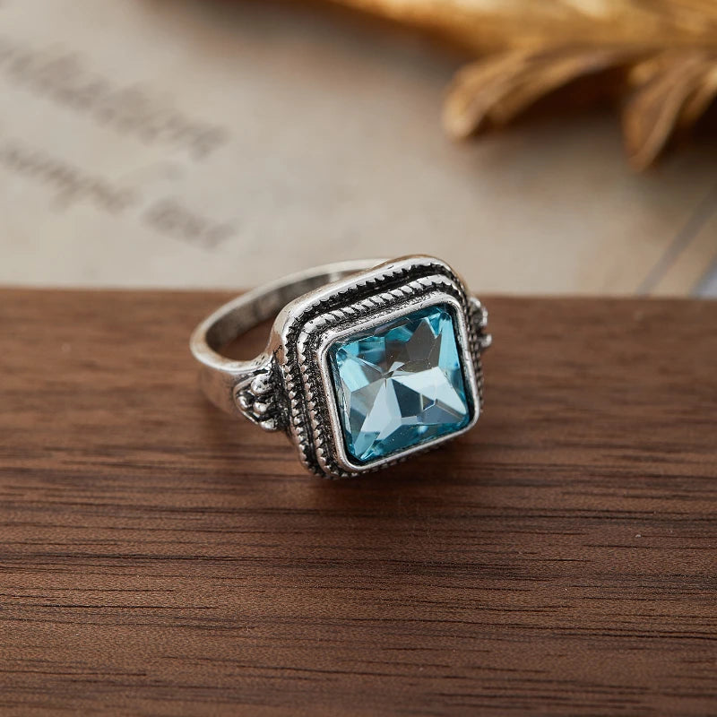Vintage Inspired Zink Alloy Ring with Large Zircon Stone