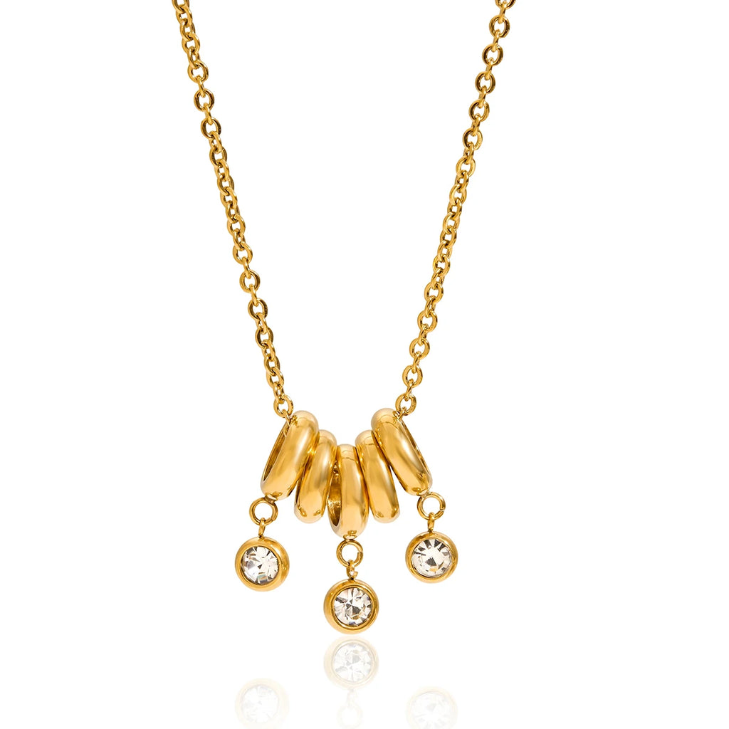 Modern 18K Gold Plated Three-Stone Rhinestone Necklace