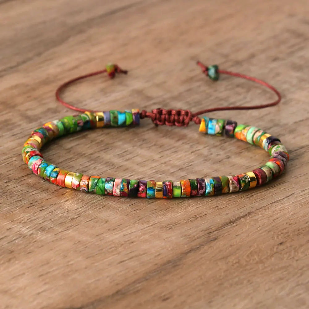 Adjustable Rope Bracelet with Natural Stone Beads - Large Selection