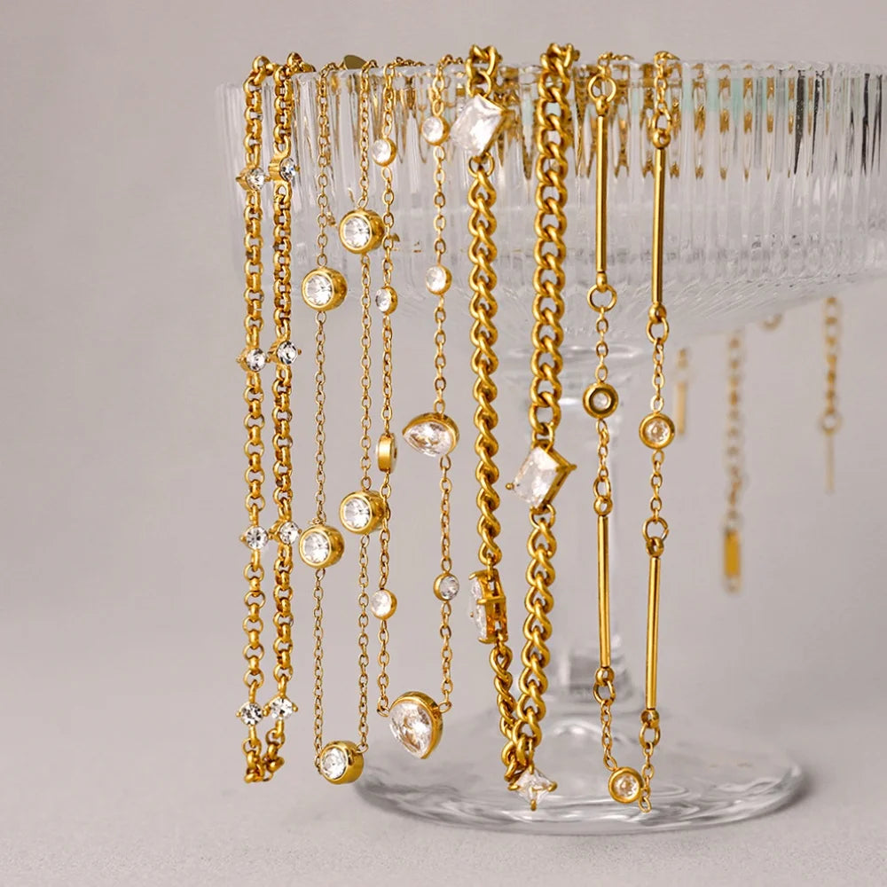 18K Gold-Plated Chain Link Necklaces with Cubic Zirconia – Multiple Styles