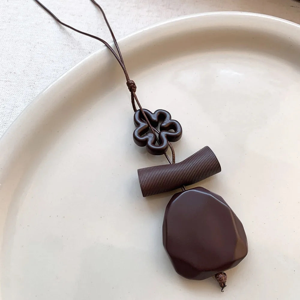 Selection of Retro Wooden Pendant Alloy Chain Necklace