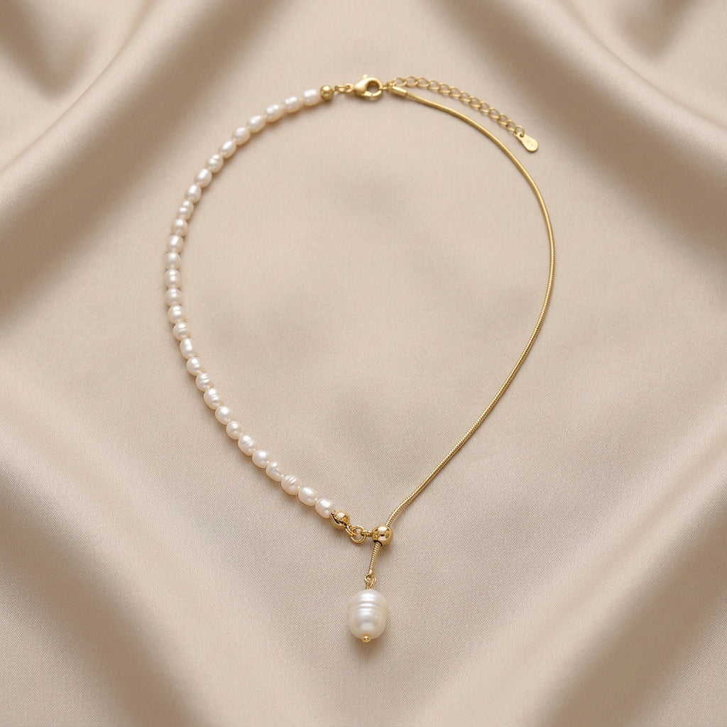 Natural Freshwater Pearl Y-Necklace with 14K Gold-Filled Accents