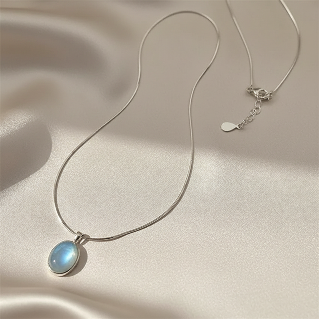 925 Sterling Silver Blue Moonlight Stone Pendant Necklace