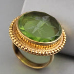 Vintage Inspired Green Zircon Statement Ring – Antique-Style Round Setting