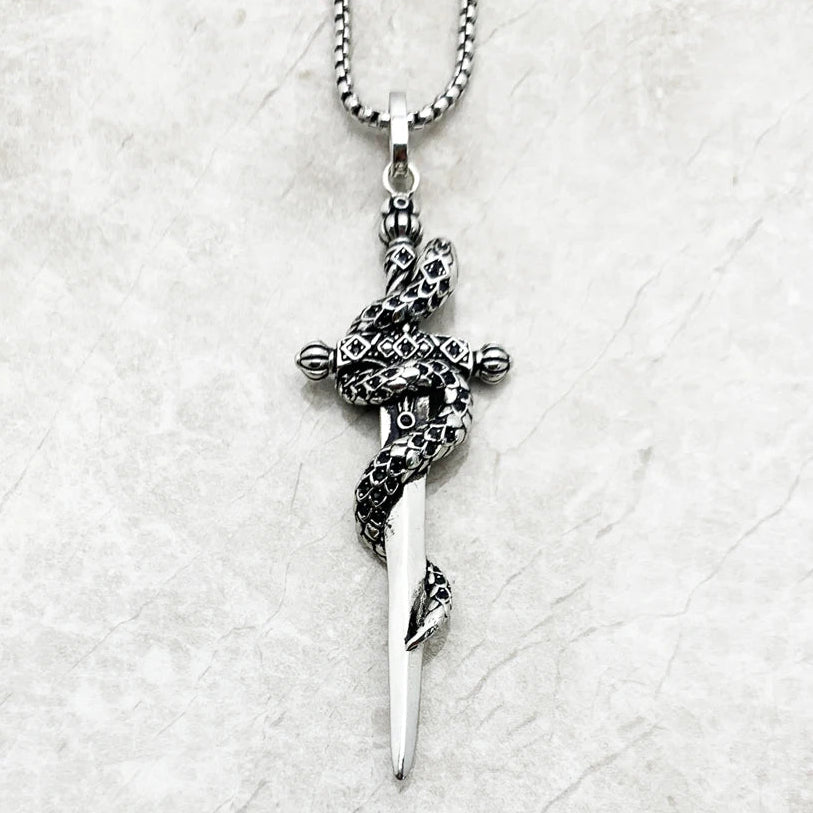 Sword Pendant Link Chain Necklace in 925 Sterling Silver
