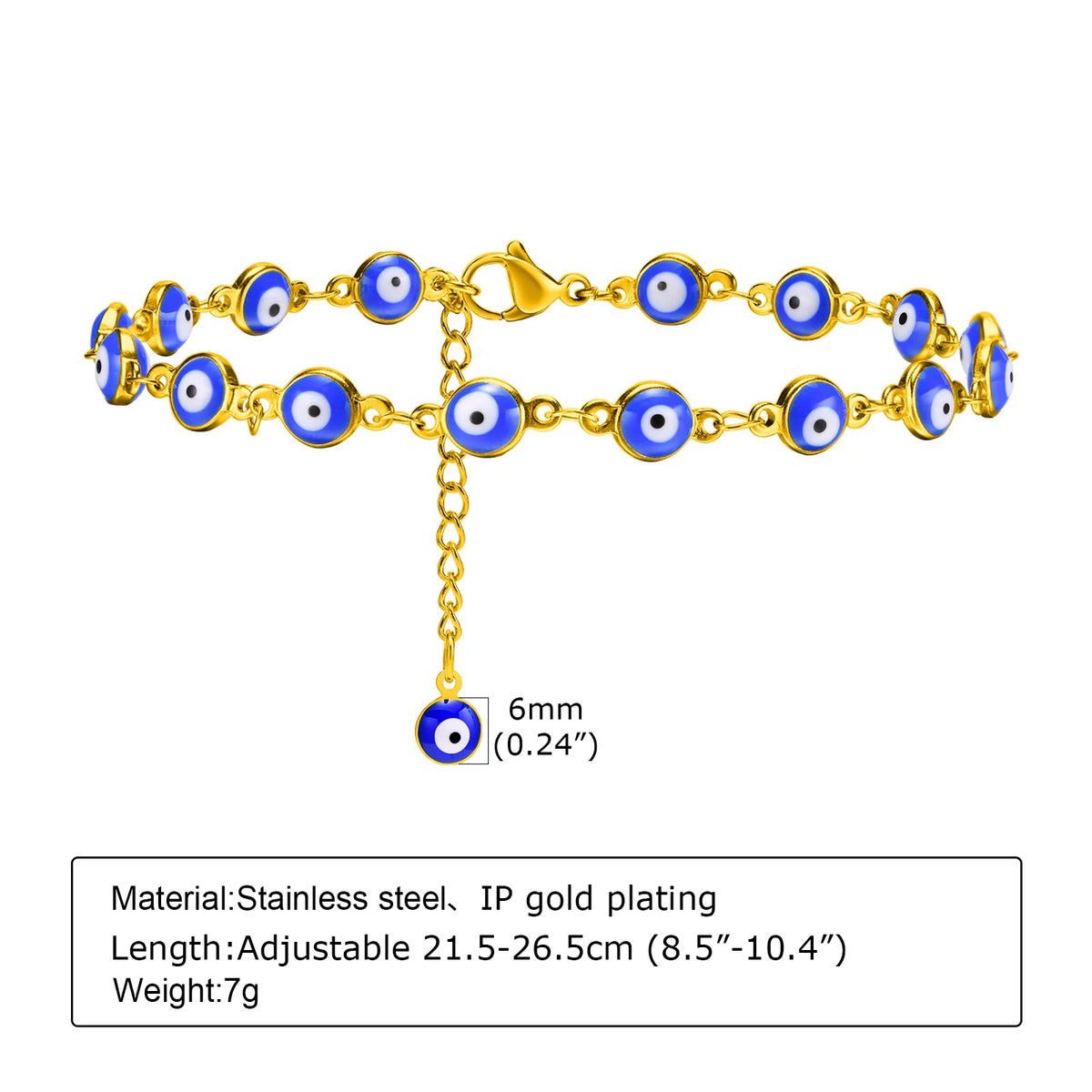 Gold-Plated Stainless-Steel Lucky Blue Evil Eye Anklet - Various Styles!!