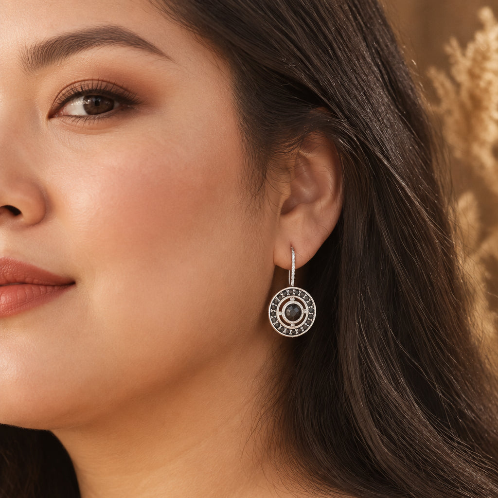 Round Drop Earrings In 925 Sterling Silver with Natural Zircons