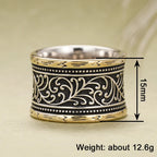 Two Tone Black Pattern Brass Band Ring - Bold, Statement Piece, Unique