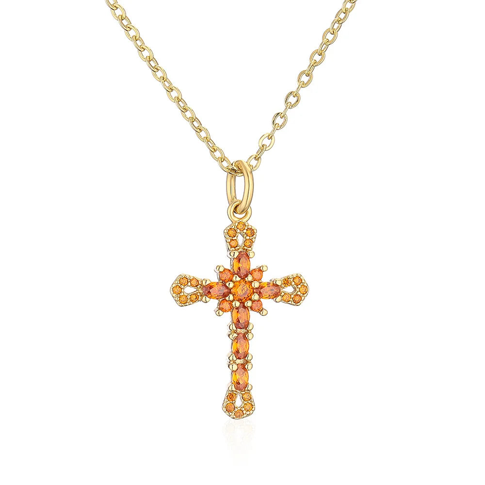 Collection of Bold Gold-Plated Cross Pendant Necklaces