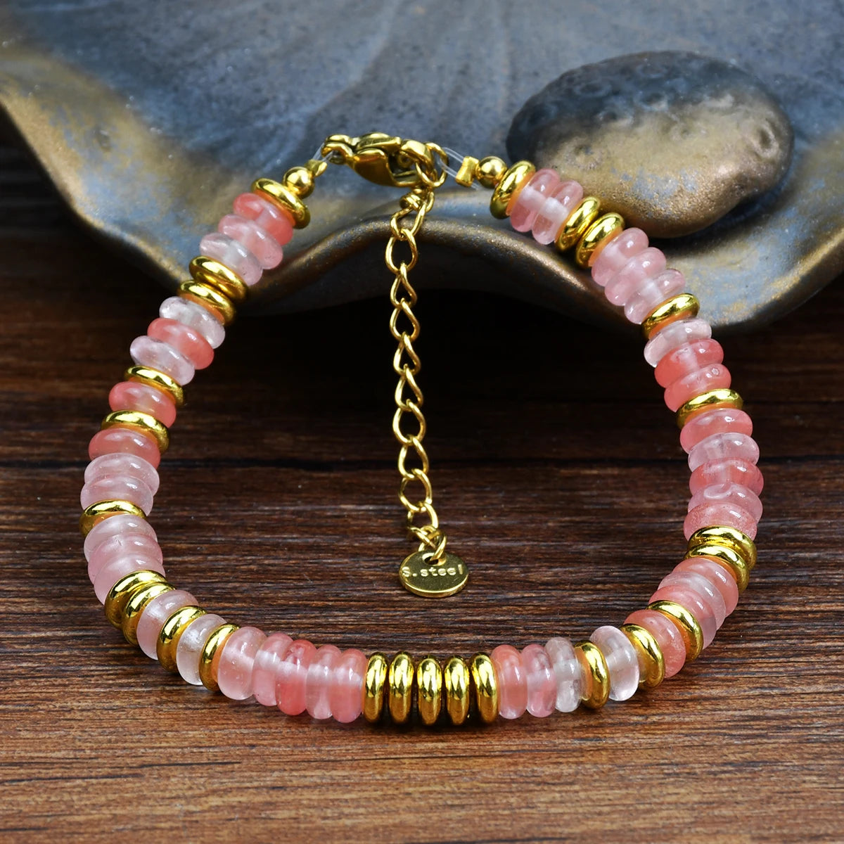 Natural Gemstone Beads Stainless Steel Bracelet