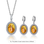 925 Sterling Silver Natural Moonstone Pendant & Earrings Set - Choose Your Stone