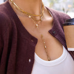 Long Y-Shaped Necklace with Geometric Zircons in 18K Gold-Plated Stainless Steel