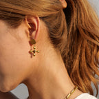 Youthway Fashionable Stainless Steel Natural Stone Cross Dangle Earrings 2023 Anti-allergy Gold Color Daily Jewelry Women