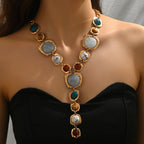 Bold Statement Resin Stone Zinc Alloy Necklace - Oversized, Multicolor, Boho, Trendy