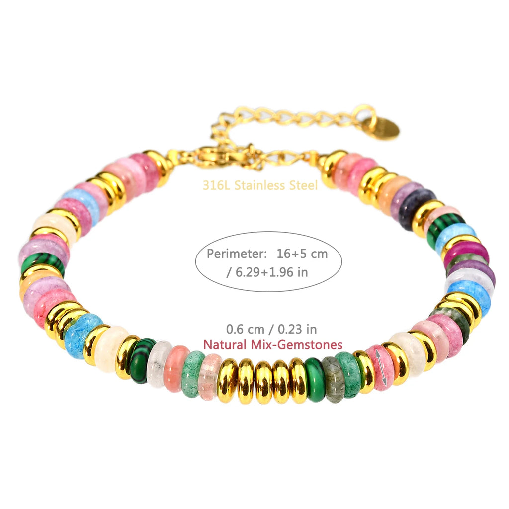 Natural Gemstone Beads Stainless Steel Bracelet