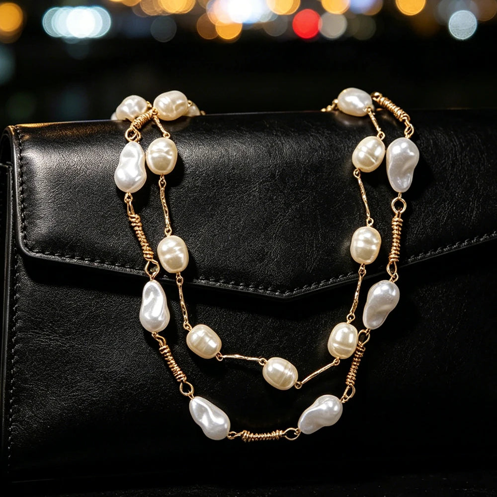 Two Layer Hand Twisted Baroque Pearl Long Necklace