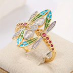 Vintage Dragonfly Ring with Multicolor CZ Crystal Accents